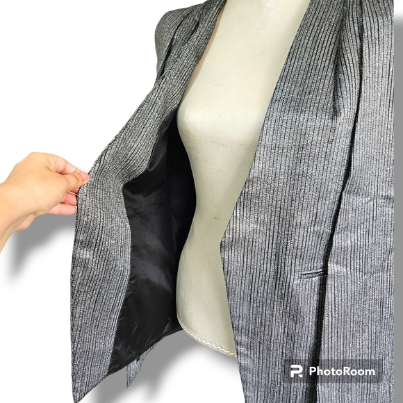 Lavish Alice | Rare | Metallic and Stripe Collarless Cape Blazer | Size 10 - Picture 6 of 13